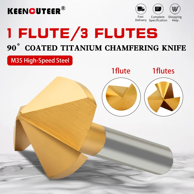 HSS With Cobalt Chamfering Knife Titanium-plated 90 Degrees Single-edged Three-flute Countersink Hole Deburring Trimmer Chamfer