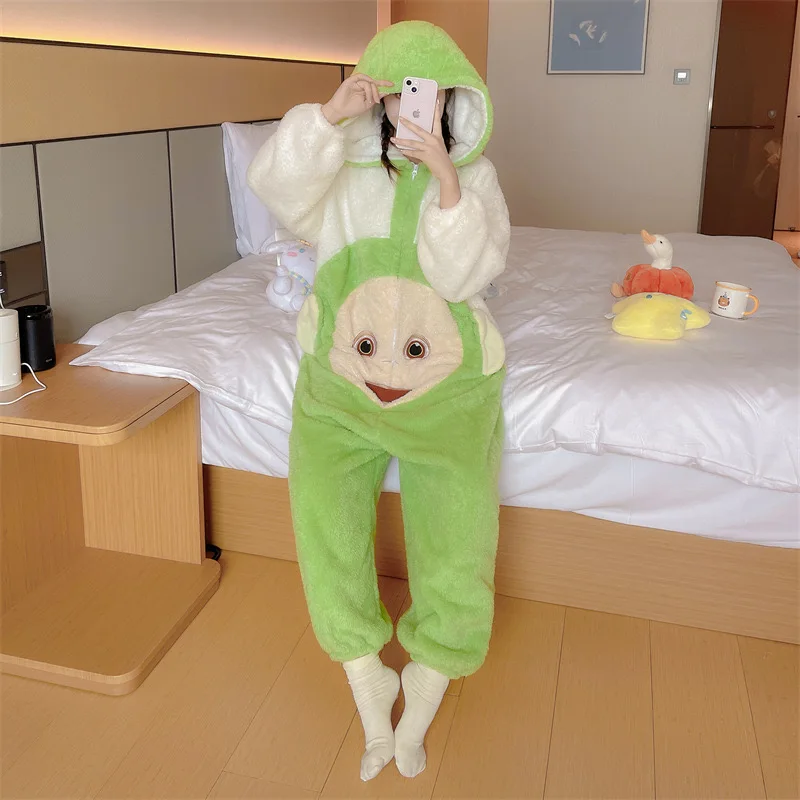 Cartoon Women Jumpsuit Sleepwear Adult Onesies Pajamas Girls Dipsy Laa-Laa One-Piece Costume Cosplay Homewear Warmable Outfits