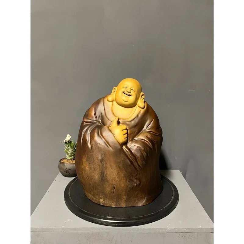 Maitreya Buddha wood carving crafts creative study tea room space decoration ornament