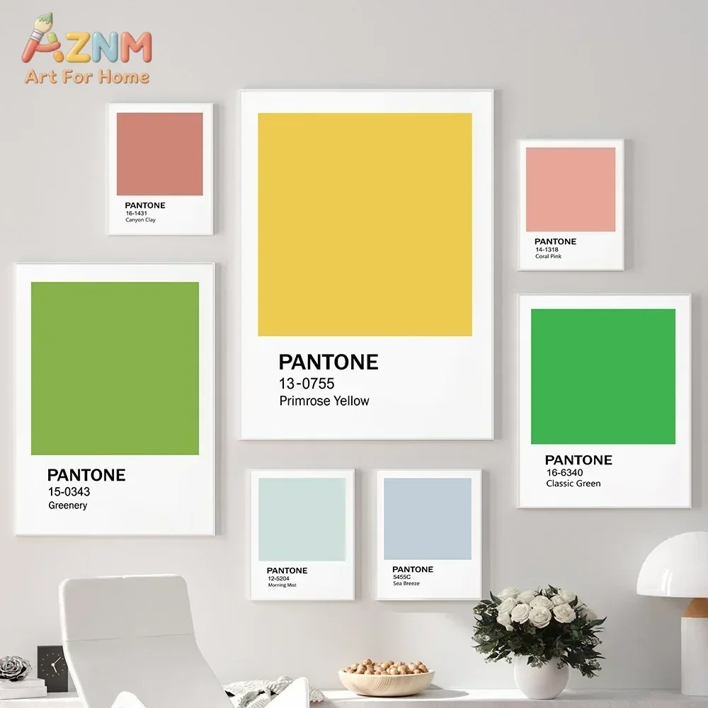 AZNM Minimalist Pantone Color Swatch Canvas Wall Art Soft Pastel Green Yellow Pink Abstract Modern Home Unframed Canvas Decor Po