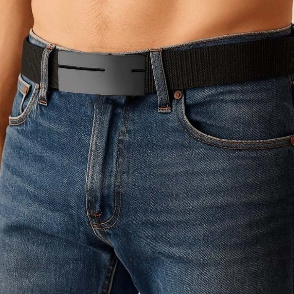 الكلاسيكية سبيكة الرجال حزام نايلون الملمس التلقائي مشبك القماش حزام بلون دائم قوي القماش حزام الخصر الختم