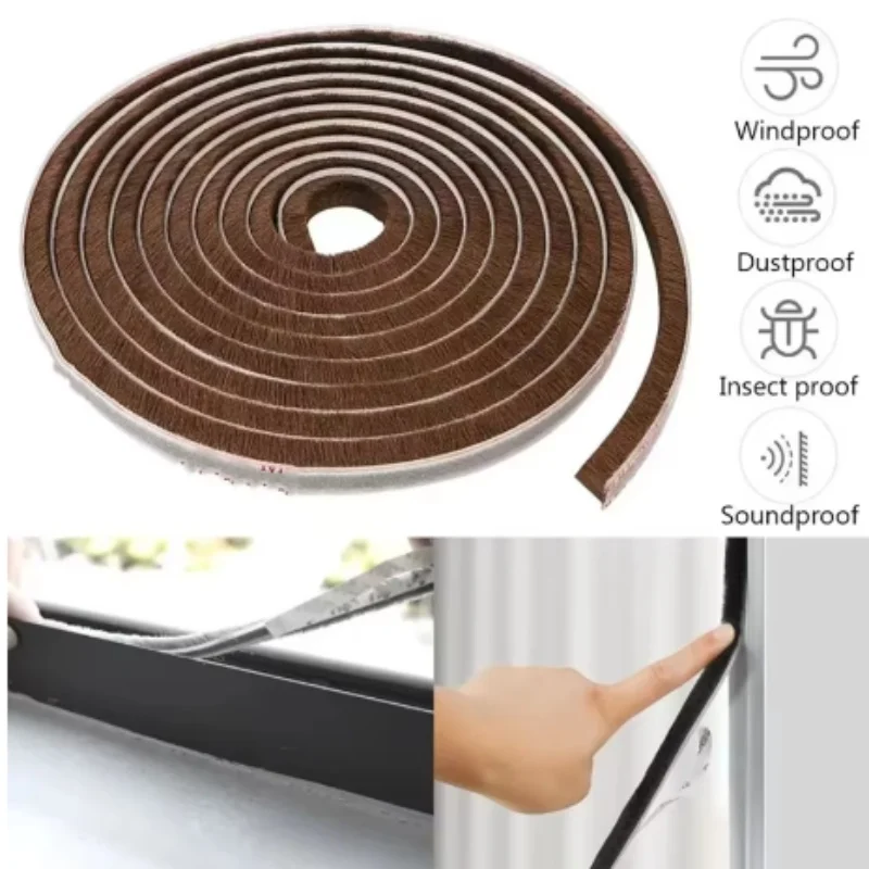 10 Meter Self-adhesive Sealing Wind-proof Brush Strip Home Door Window Sound Insulation Dust Strip Weather Stripping