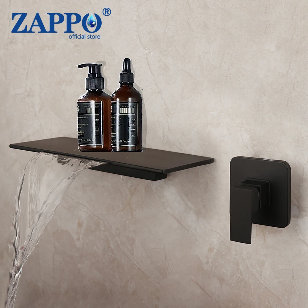 ZAPPO Matte Black Bathtub Faucet Waterfall Tap Wall Mounted Soild Brass Mixer Tap Bathroom Basin Sink Faucets Single Lever Taps