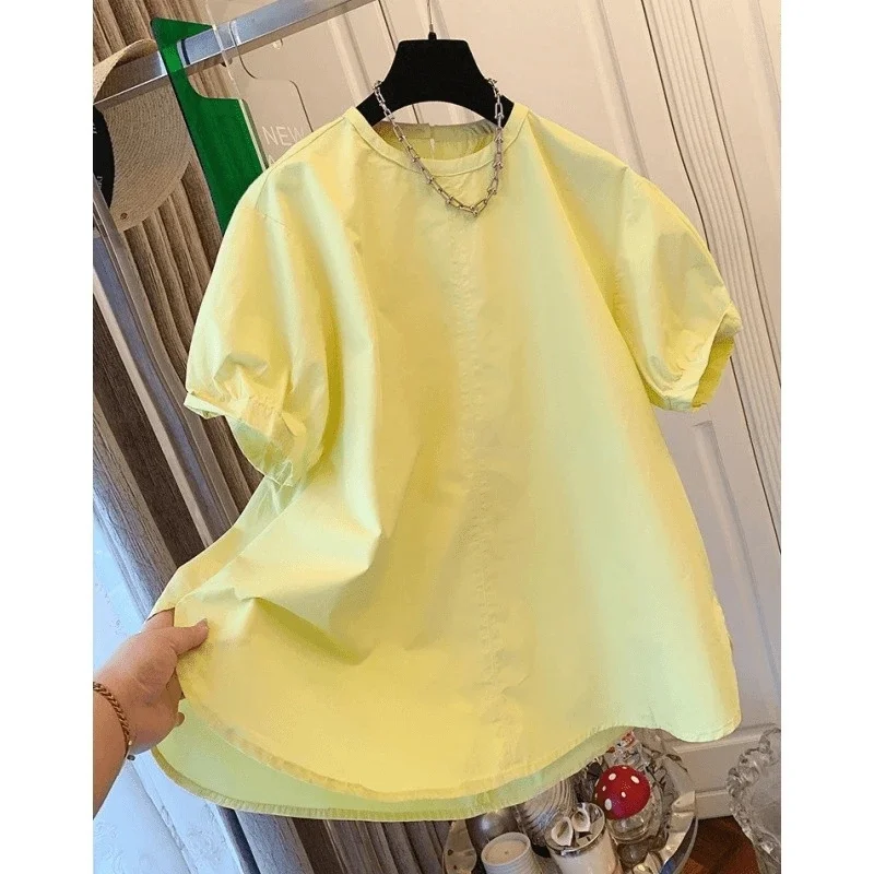 Unique and super beautiful French style bubble sleeve short sleeved shirt, loose and slimming oversized doll top, women's new st
