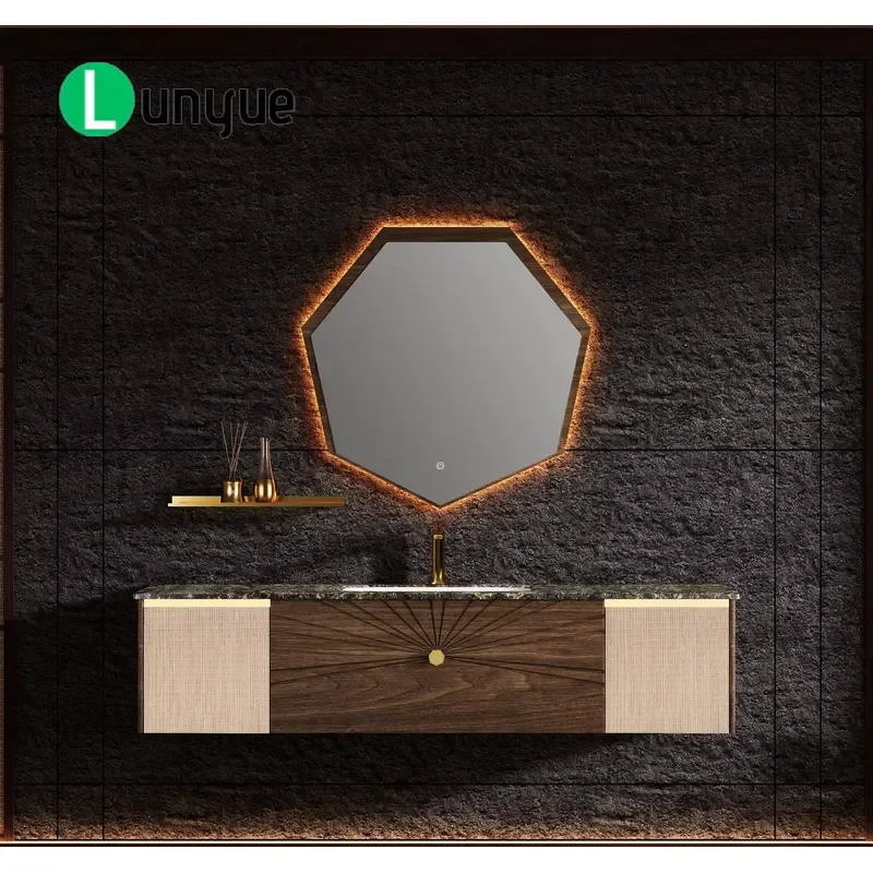 Luxury Chinese Solid Wood Cabinet with Marble Countertop Large Storage Basin for Living Room Bathroom Household Furniture