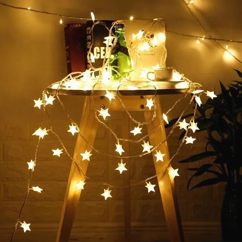 Nowy 10/20/30 LED Star Light String Twinkle Garlands Zasilana bateryjnie lampka świąteczna Holiday Party Wedding Dekoracyjne lampki świąteczne