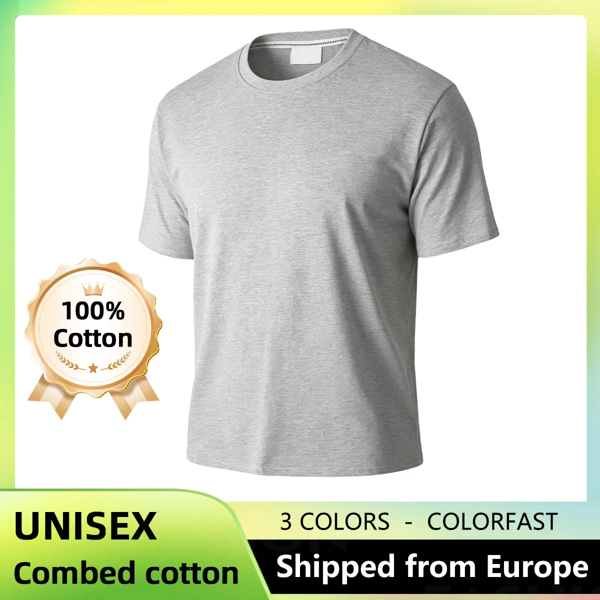 Maglietta 100% cotone Classica per tutti i giorni Versatile Maglietta girocollo da donna e da uomo, comoda e traspirante Maglietta unisex a tinta unita