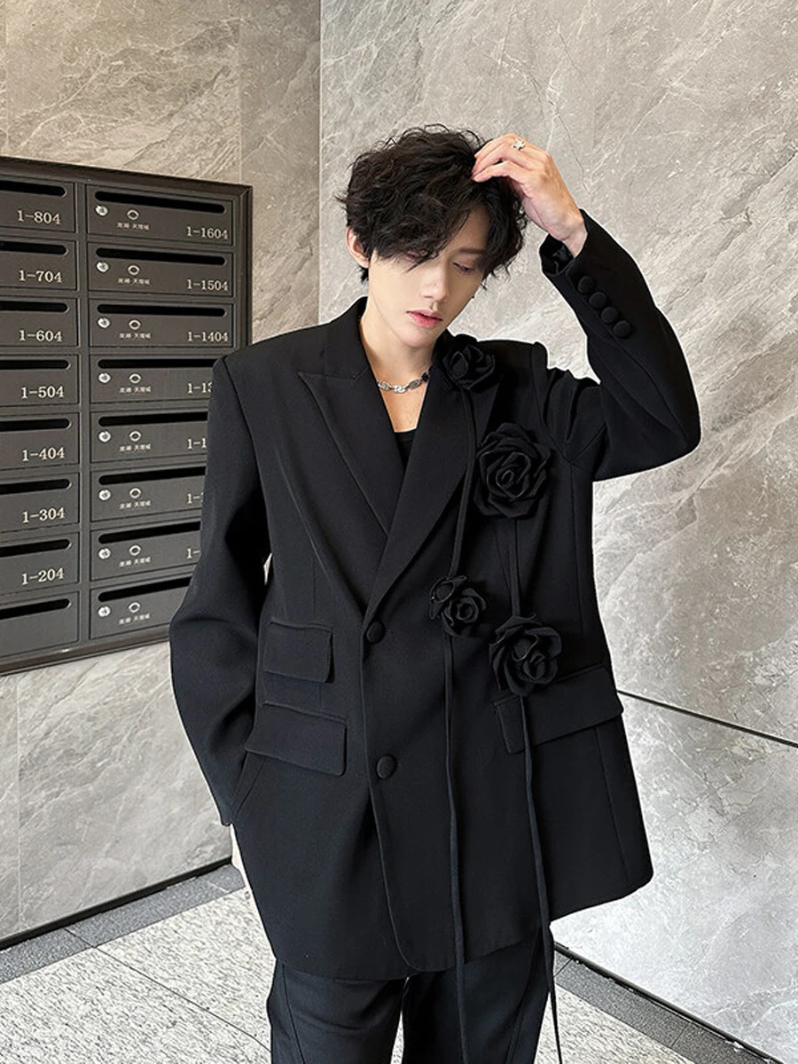 

Мужской костюм ручной работы с узором «Блэйз Роз», весенний повседневный пиджак из полиэфирного волокна, длинный пальто-свитер