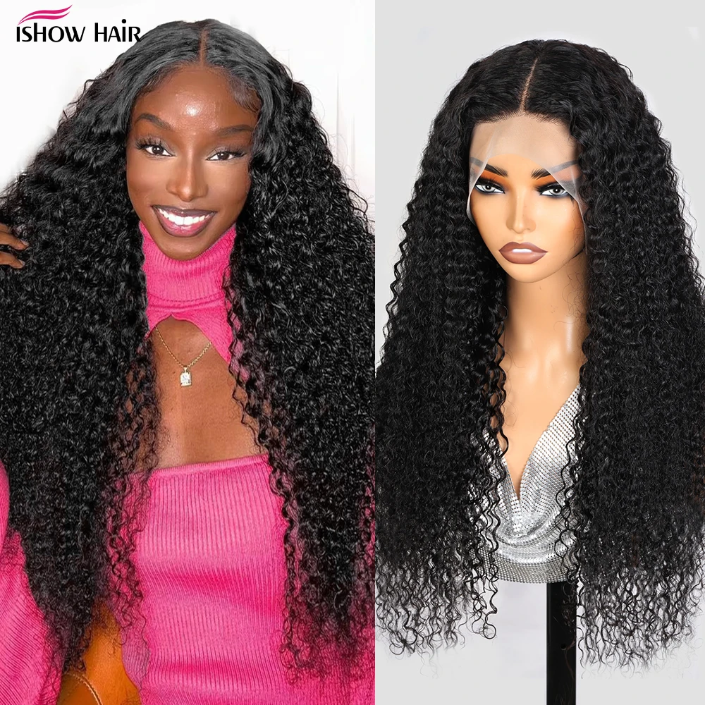 Ishow 40inch 13x4 Lace Frontal Wig Brazilian Afro Kinky Curly Human Hair Wig For Women Natural 4x4 Closure Human Hair Wigs