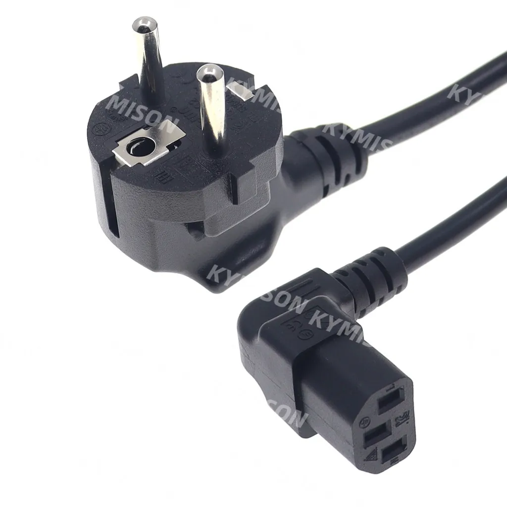 Angled C13 Computer EU Power Cable European Type F Adapter Plug to IEC C13 Extension Cord For Monitor PDU Antminer Printer 1m