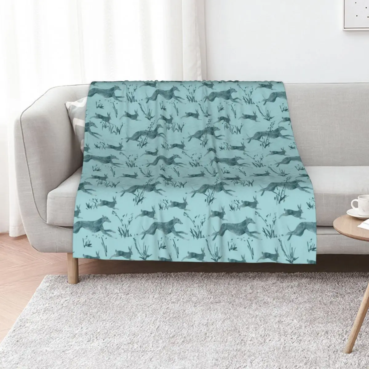 A galgo and a hare on turquise Throw Blanket Custom Decorative Beds Beach Stuffeds For Baby Luxury Brand Blankets