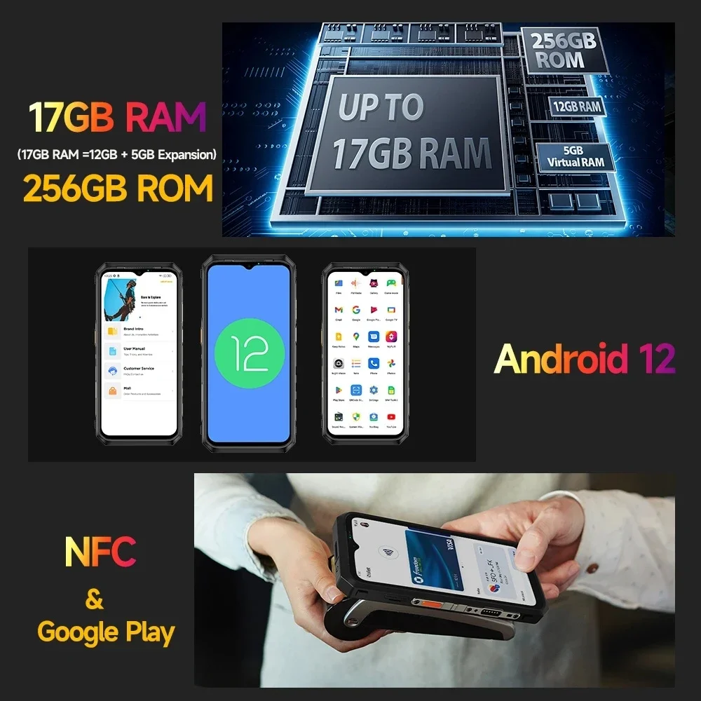 Ulefone-Armadura de Energia 19T Smartphone Robusto, 17GB + 256GB, Android 12 Mobile Phone, Câmera de Imagem Térmica, 9600mAh, Carga Rápida 66W, NFC