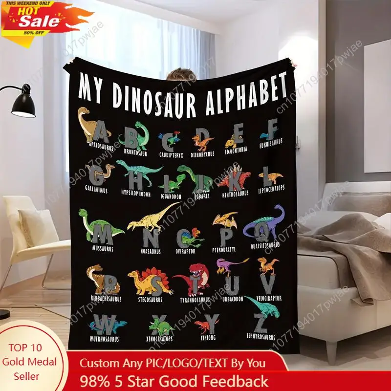 

Cute Dinosaur Alphabet Flannel Blanket - Learn the ABCs with Dino Soft Cozy Fuzzy Plush Comfy Throw BlCustom blankets