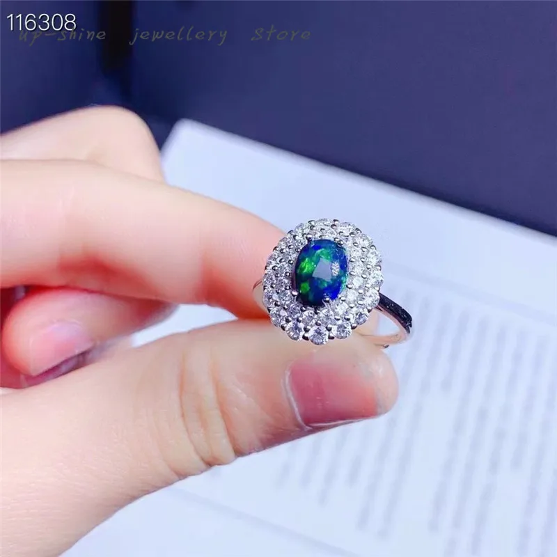 

New 925 Silver Inlaid Black Opal Women's Ring, Seiko Crafted, Light Luxury Jewelry, Customizable