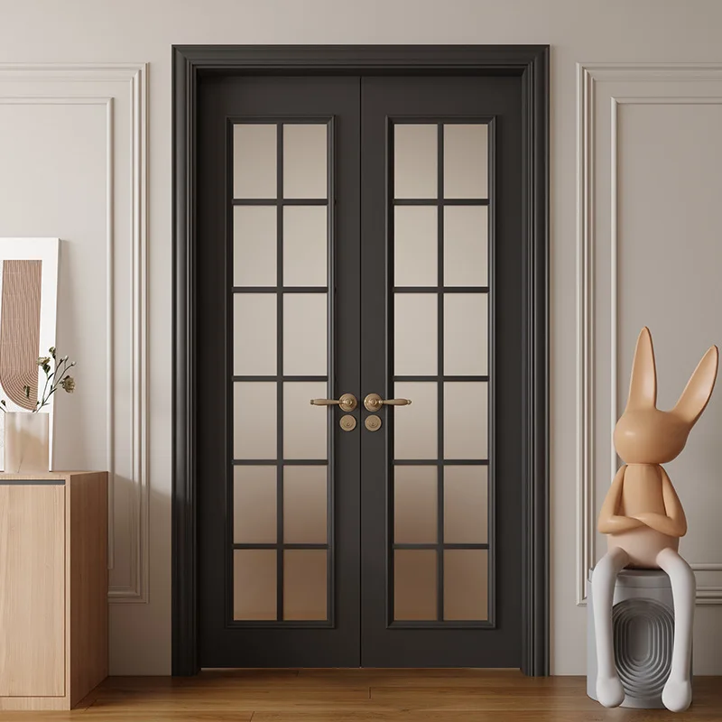 Retro bedroom solid wood paint opposite door black French cream kitchen bathroom double door