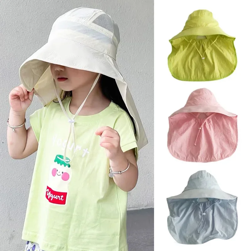 

Quick-dry Kids Summer Hat with Shawl Big Brim Baby Sun Hats Beach Travel Children Panama Cap for Girls Boys Accessories 2-6Y