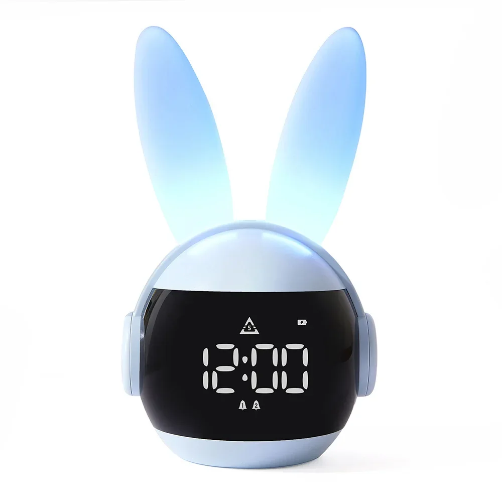 Rabbit Night Light Alarm Clock Lamp Countdown Charging Mute Student Bedside Cartoon Mini Silicone Children Birthday Gift Decor