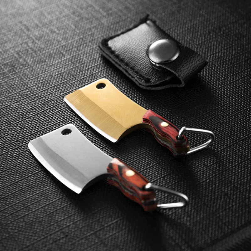 EDC Portable Keychain Pocket Knife Stainless Steel Camping Small Mini Knife Peeler Fixed Blade Wood Handle Kitchen Multi Knives