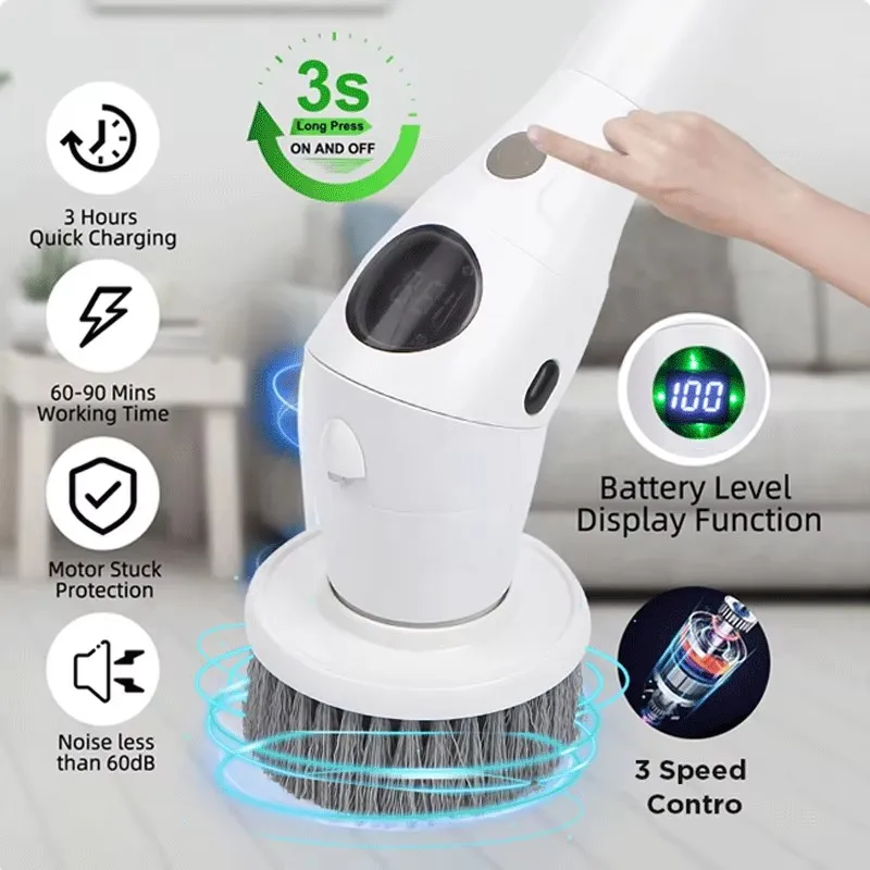 Electric Cleaning brush Household Multi-Functional 7 in 1 Rotable Cleaning brush head For Kitchen Bathroom Home Cleaning Supply