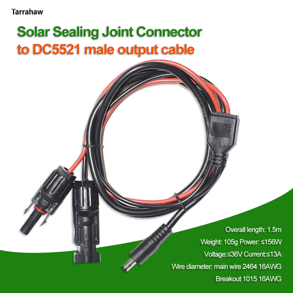 DC5521 DC55 to Solar Connector  PV Panel Sealing Joint  to DC5.5mm Plug Energy Storage Battery Wiring Solar System 1.5m Cable
