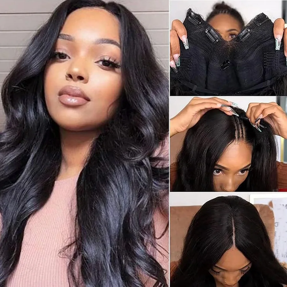 Body Wave V Part Wigs Human Hair Brazilian Remy Human Hair Wig No Lace No Glue Beginner Friendly 180% Density Upgrade U Part Wig