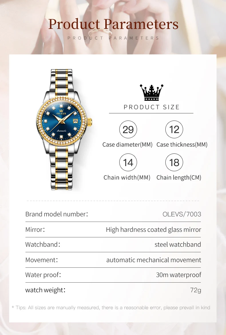 OLEVS Womens Automatic Watch Luxury Diamond Self Winding Watches for Women Stainless Steel Ladies Dress Watch Bracelet Gift Set