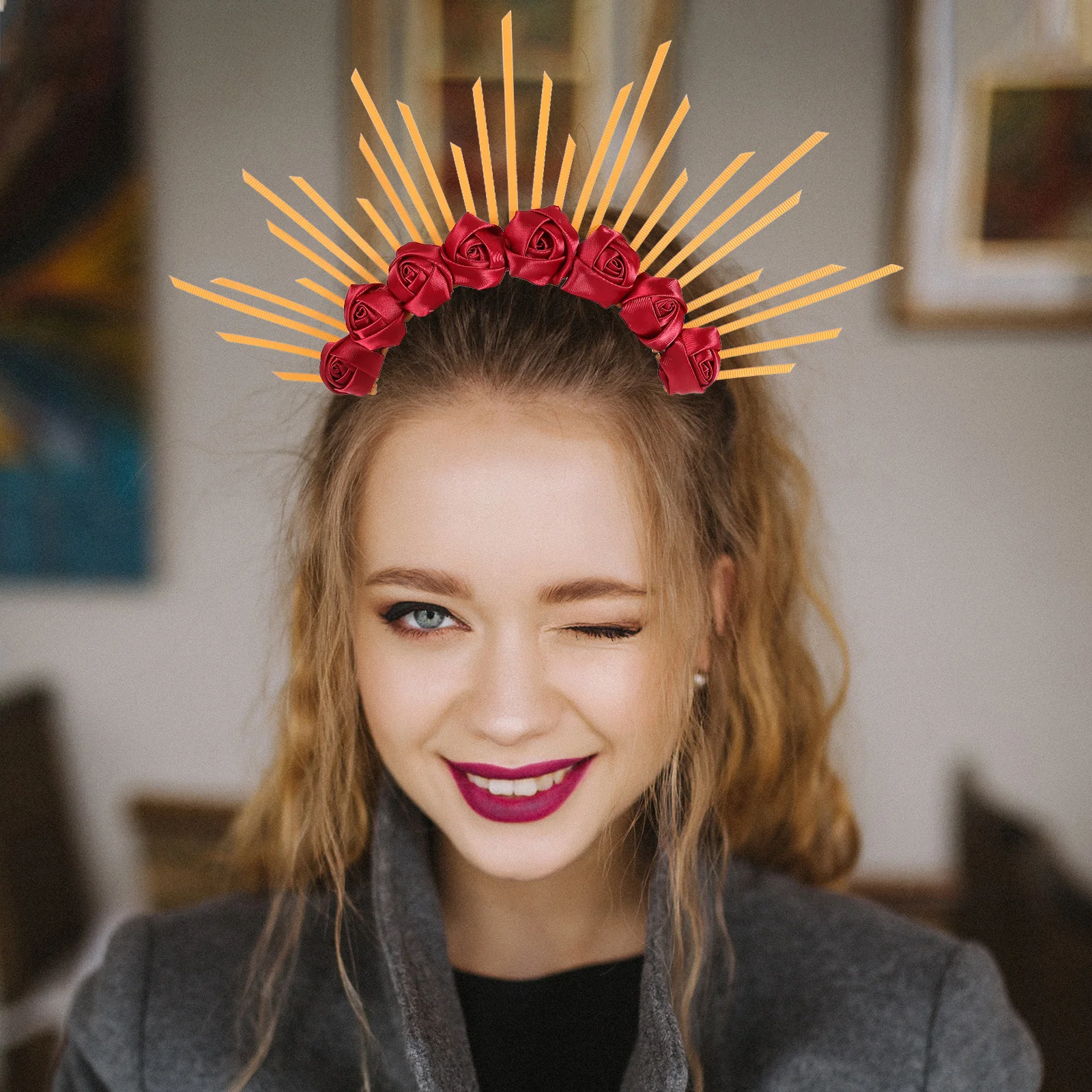 

Flower Crown Headband for Women Goddess Crown Gothic Accessories Day of The Dead Headpiece Halloween Party Prom Sunburst Spiked