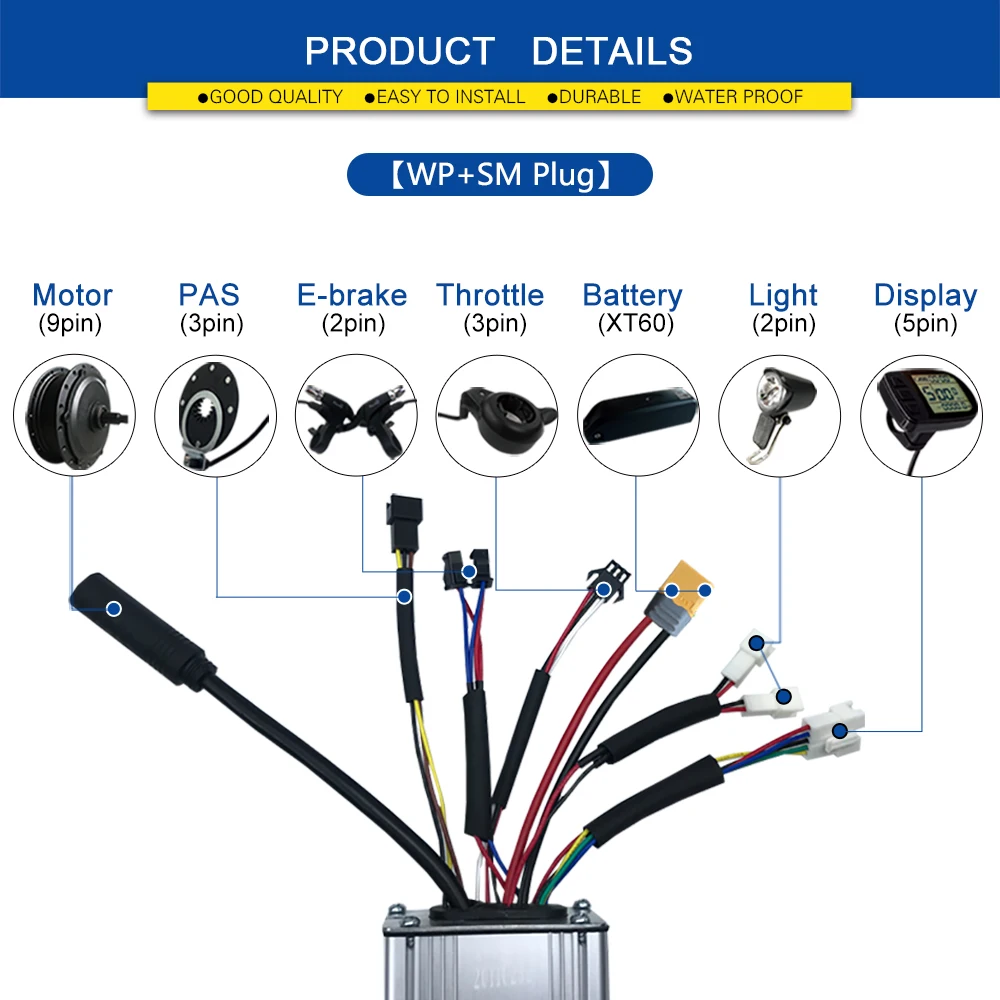 KT Ebike Controller 36V48V 15A/17A/22A/25A Squarewave/Sinewave Controller 250W 350W 500W 750W For Electric Bike Conversin Kit