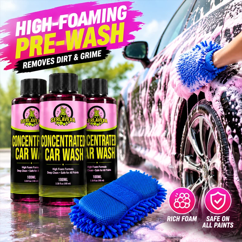 High Foam Car Wash Liquid Concentrated Cleaning Shampoo Streak Free Deep Clean Soap for Vehicle Exterior 100ml - SERLAVEXA