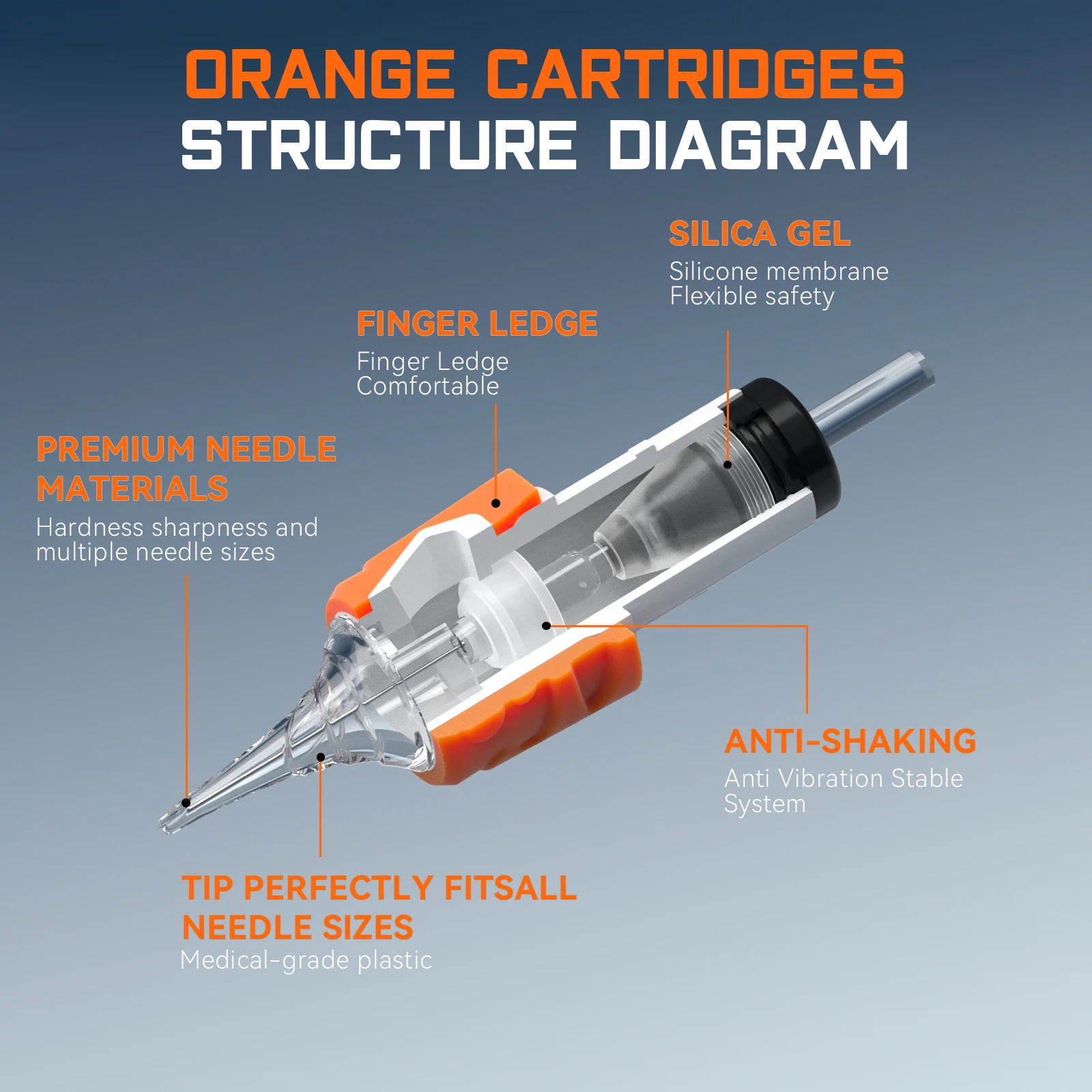 DM ORANGE 20Pcs Cartridge Tattoo Needles RL/RM/RS/M1 Disposable Silicone Sterilized Safety Tattoo Needle for Tattoo Machine Grip