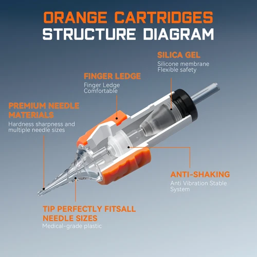 Imagen 2 del producto DM 20 cartuchos de agujas de tatuaje naranja 0,25 MM/0,30 MM/0,35 MM RL RS RM M1 aguja de tatuaje de seguridad de membrana esterilizada desechable