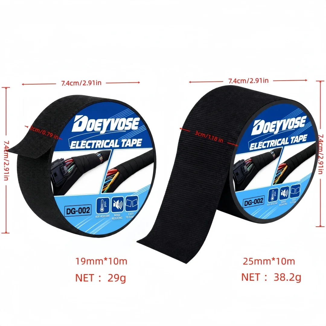 10M Black Electrical Fabric Tape  Heat Resistant Waterproof Flame Retardant Auto Wire Harness Insulation Wrap Tape