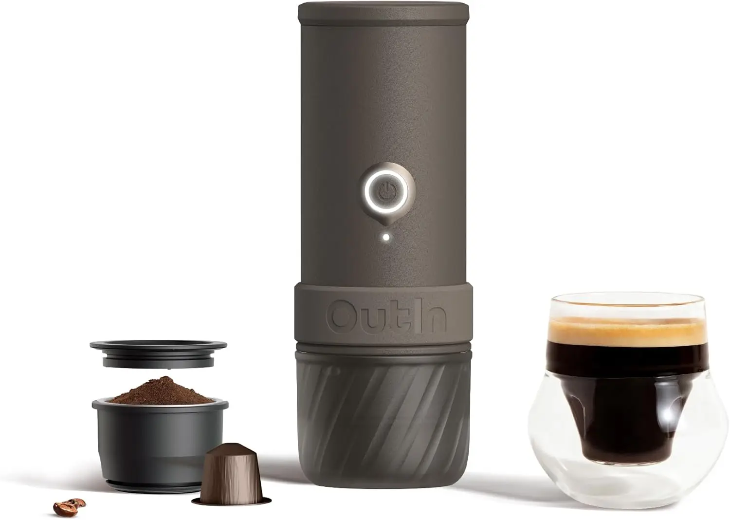 Portable Electric Espresso Machine, Mini Camping Coffee Maker for Travel, Pocket Sized Self-Heating, Ground Coffee & NS Capsule Adapter