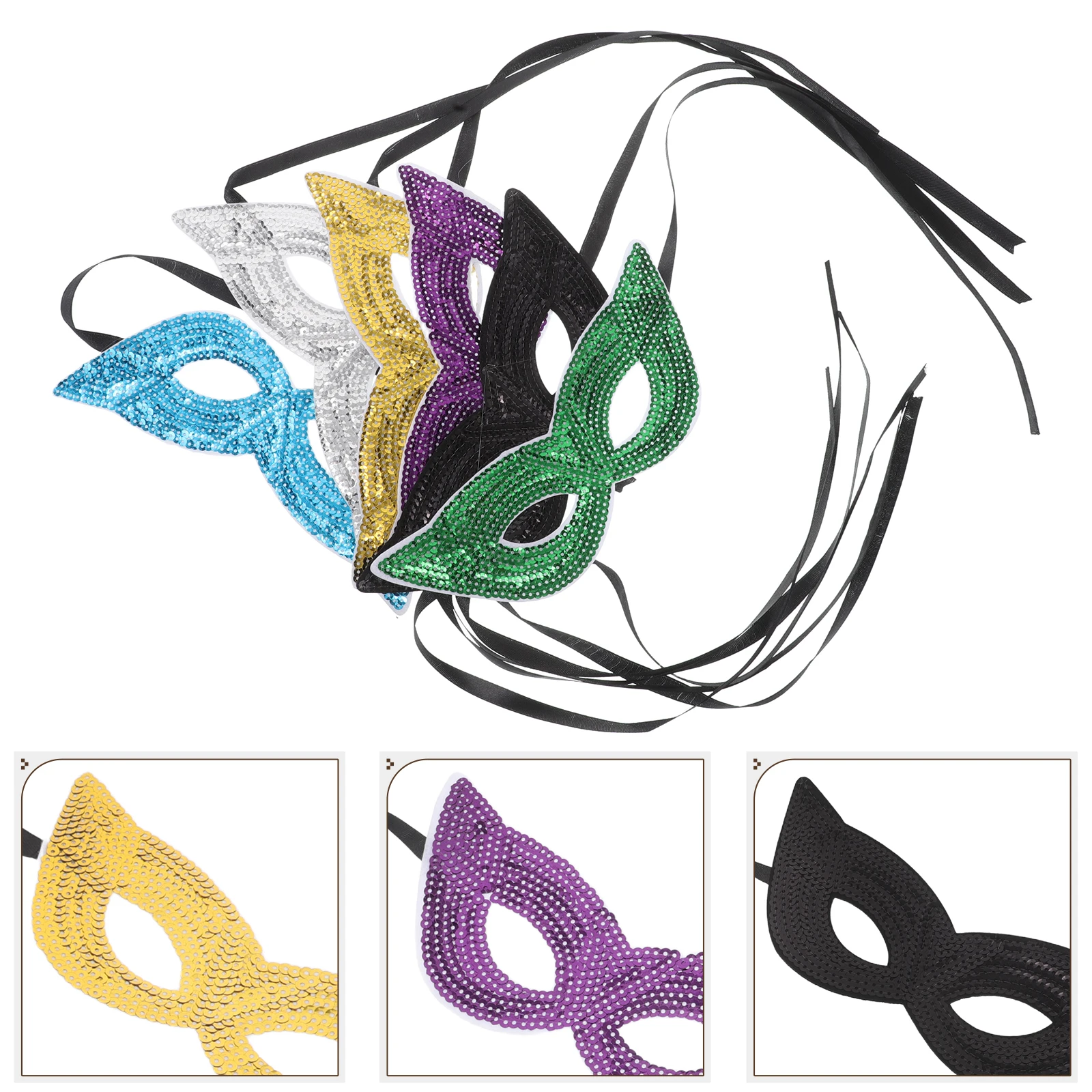 6 Pcs Carnival Eye Mask Half Face Masquerade Headband Makeup Green Sequins Cute Party Black Costume Women Child