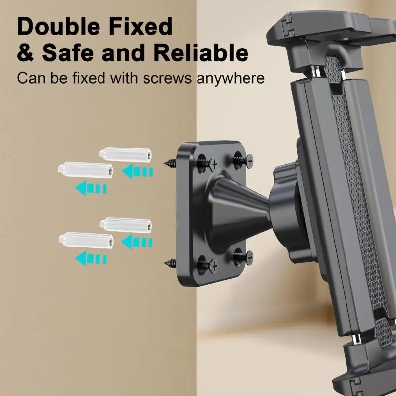 Wall Device Holder for Phones and Tablets with ABS and Metal Construction, Angle-Locking Knob, Four Anchors, and Four Mounting