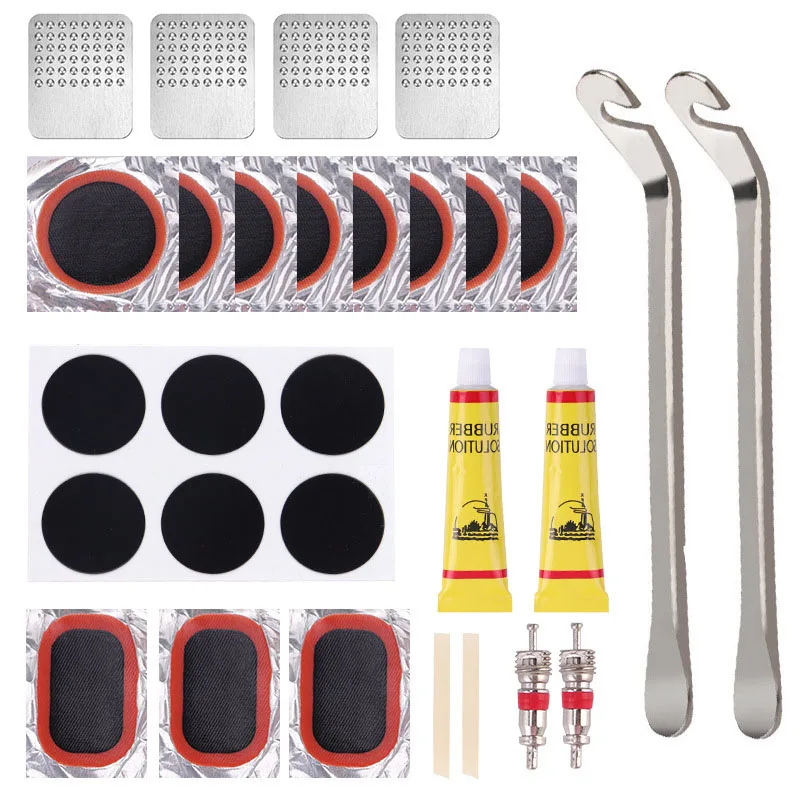 Fahrrad Flache Reifen Reparatur Kit Werkzeug Set 48 stücke Tragbare Gummi Fetal Reparatur Werkzeuge fahrrad Innenrohr Punktion Patch Reparatur werkzeuge