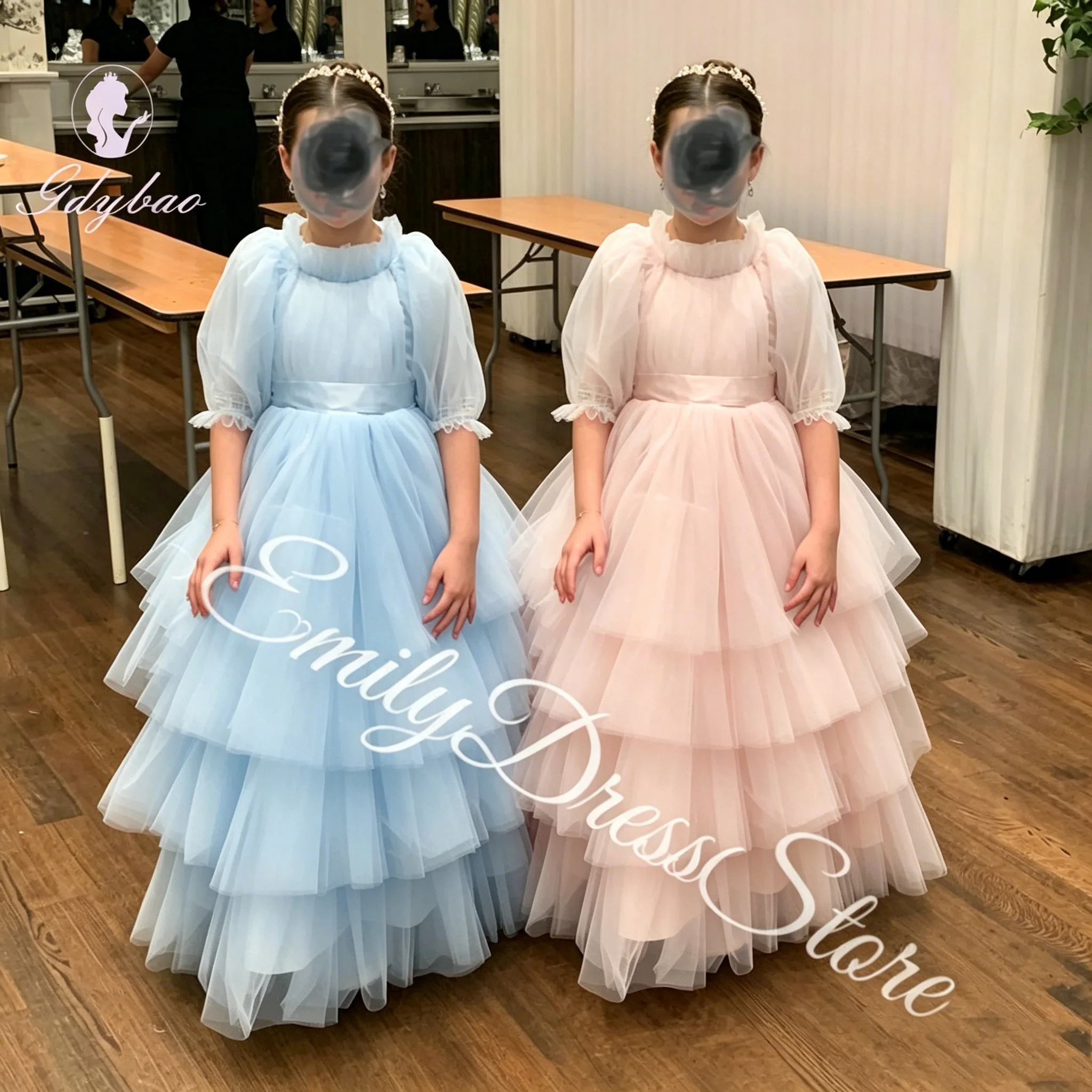 

Sister Of Bride Custom Pink Flower Girl Dress For Wedding Tulle Layered Pleated Puffy Kids Birthday First Communion Teen Gown