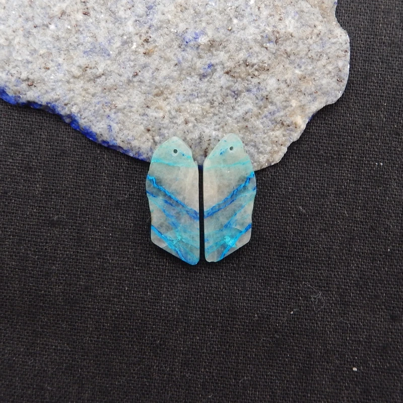 

Natural Stone Chrysocolla Handmade Front Drilling Earrings for Women Semiprecious 30x12x3mm 5.1g Jewelry Accessory
