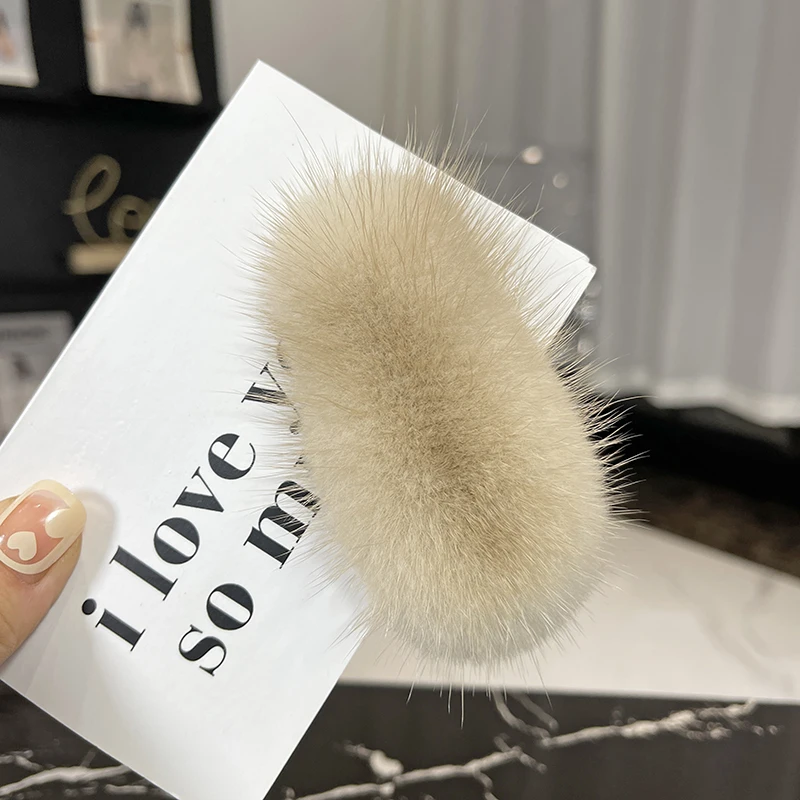 New High Quality Girl Mink Fur Hair Clip Artificial Real Rex Rabbit Hair BB Clip Sweet Plush Hairclip Colorful Hair Accessories