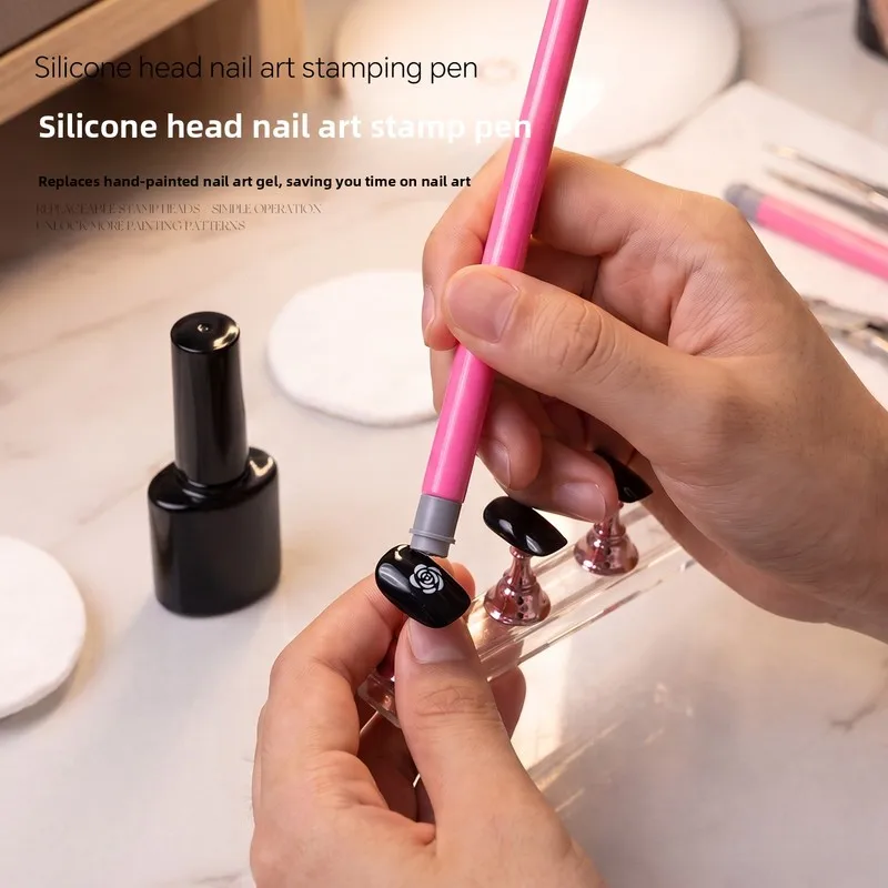 Nail Stamp Transfer Pen Replaceable Press Printing Template Silicone Head Nail Art Tool Painting Stamping Manicure Supplies