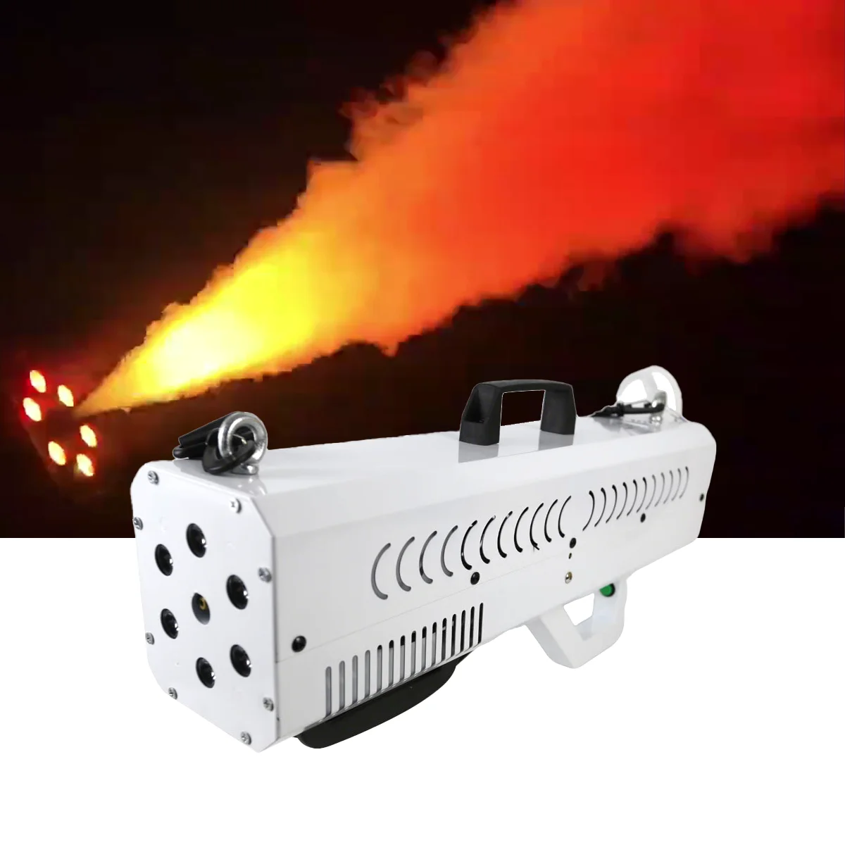 Portable 1500W RGB LED Jet FX Smoke Gun Powerful Output Air Column DJ Light Cannon Fog Spray Machine for Stage Wedding Party SFX
