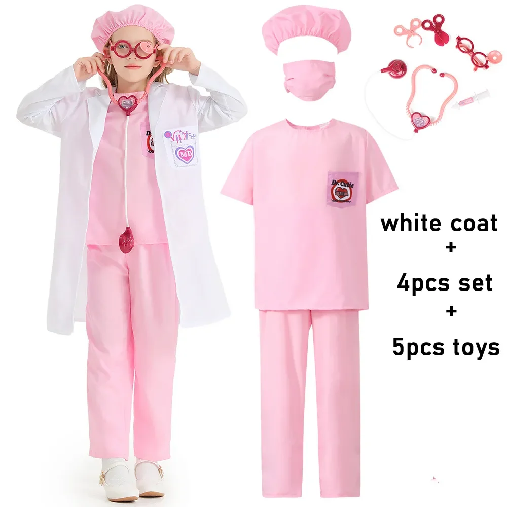 2023 New Fashion Kids Doctor Nurse Cosplay Costume Children Play House Clothes Suit Boys Girls White Green Blue Nurse Toys Set