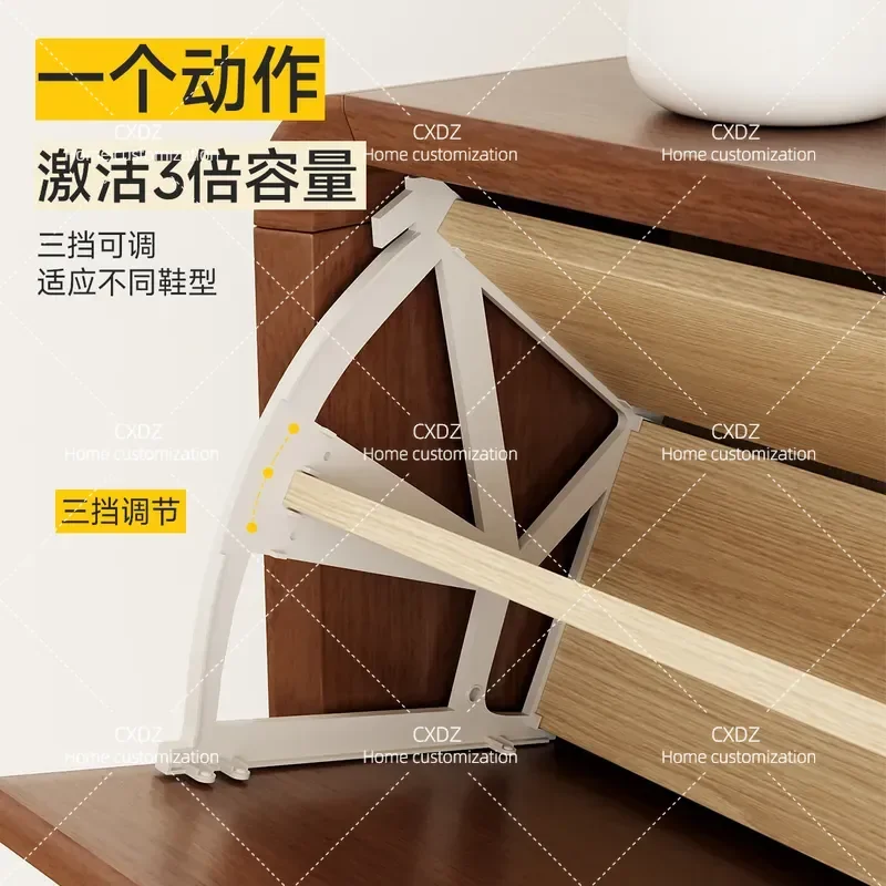 Solid Wood Ultra Thin Shoe Cabinet Small Narrow Entryway Storage Tipping Bucket Shoe Rack for Hallway Corridor Space Saving