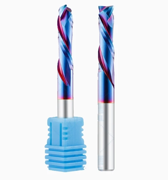 10Pcs Carbide Mill Tool Cutters 3.175/4/6mm 2 Flutes Blue UP And DOWN Cut Nano Coating for CNC Router Compression Wood End Mill