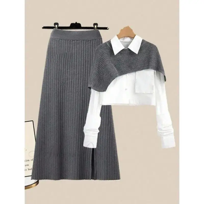 

New Asymmetric Knitted awl for Women High Slit Skirt Ciwalk Coolmax Fiber Nine Points Sve Collar Deformable