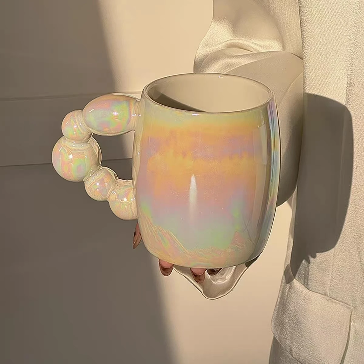 360ml Solid Color Ceramic Mug Minimalist Design Sense for Girls Coffee Milk Cup Personalized Handle Home Glass Drinking Mug Cup