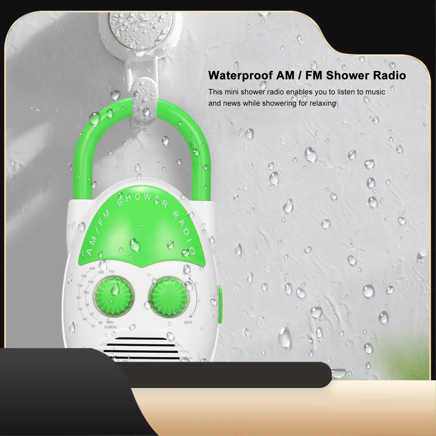 

Портативное радио для душа Mini AM FM, водонепроницаемый динамик, радиоприемник для ванной комнаты, карта с регулируемой громкостью-T44C