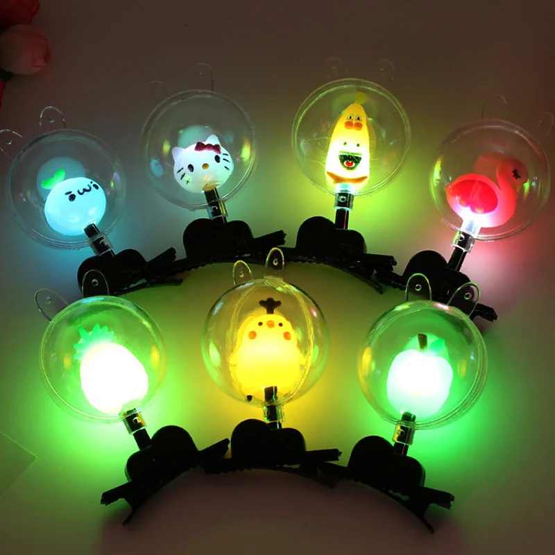 1PC LED Flash Bobo Ball Hairpin Cartoon Kitty Animal Cute Night Market Stall Luminous Toys Neon Party Hair Band Party Accessory