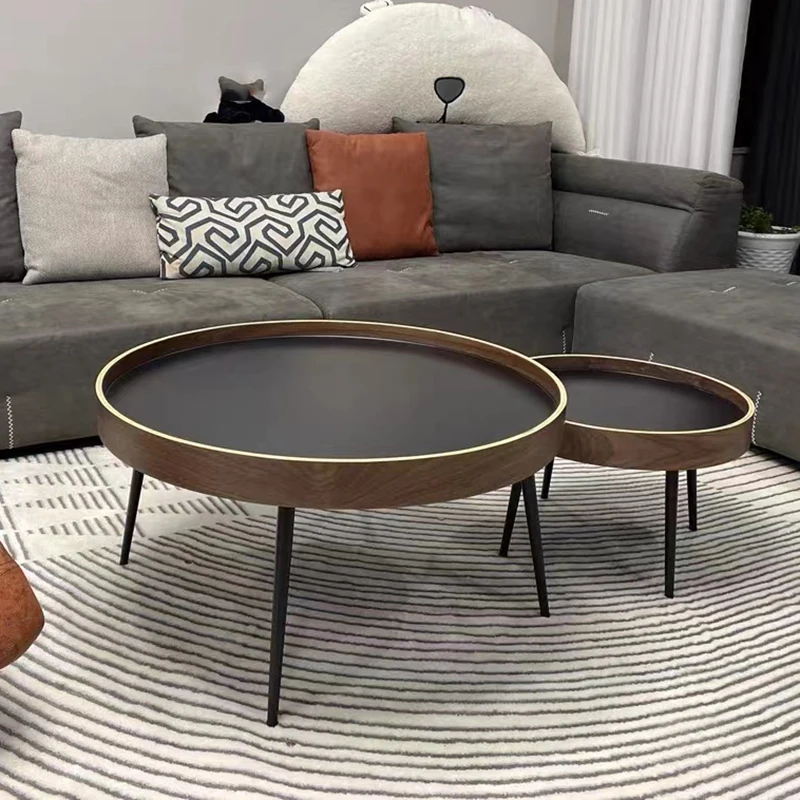 

Modern Coffee Table Solid Wood Luxury Apartment Living Room Furniture Minimalist Round Black Walnut Coffee Tables