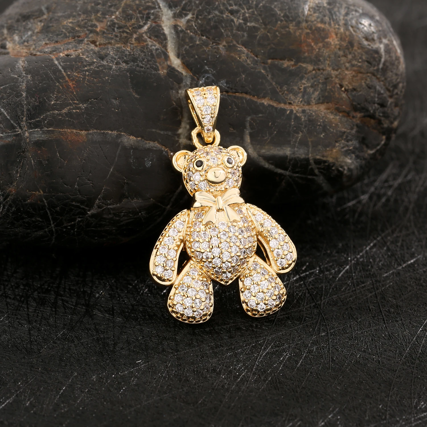 VCT Rhinestone Teddy Bear Necklace Women Girls Copper Gold Plated Animal Necklace Crystal Jewelry Friends Gift